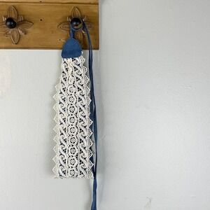 Vintage Lace Cummerbund Belt Blue White Adjustable Tie Boho One Size Cottagecore